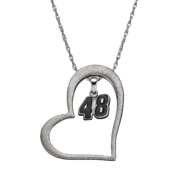 Insignia Collection Nascar Jimmie Johnson 48 Stainless Steel Heart Pendant Necklace, Women's, Size: 18, Grey