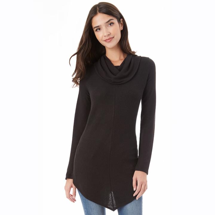 Juniors' Iz Byer California V-hem Cowlneck Sweater, Teens, Size: Large, Black