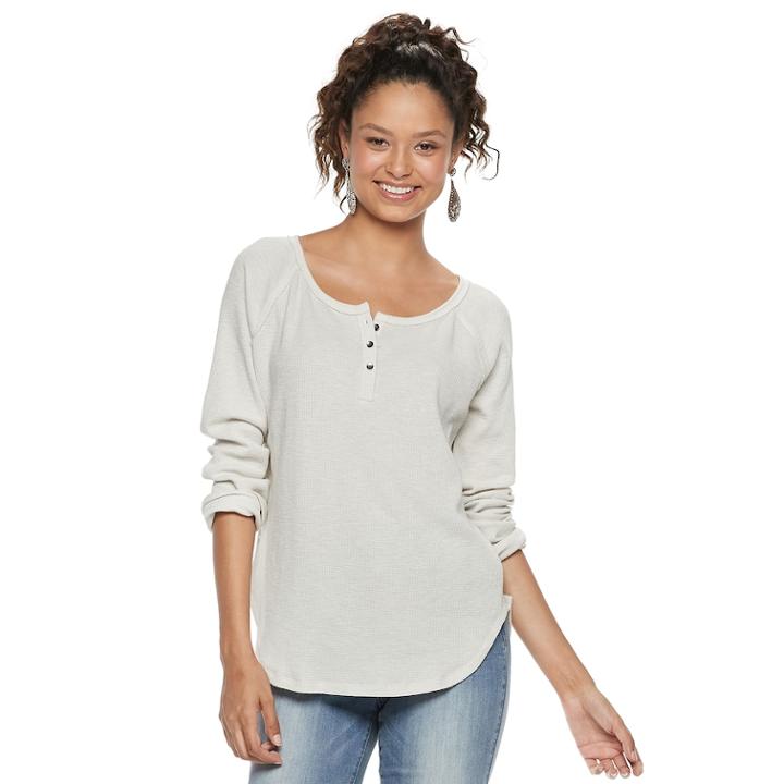 Juniors' So&reg; Thermal Henley Top, Teens, Size: Xl, Light Grey