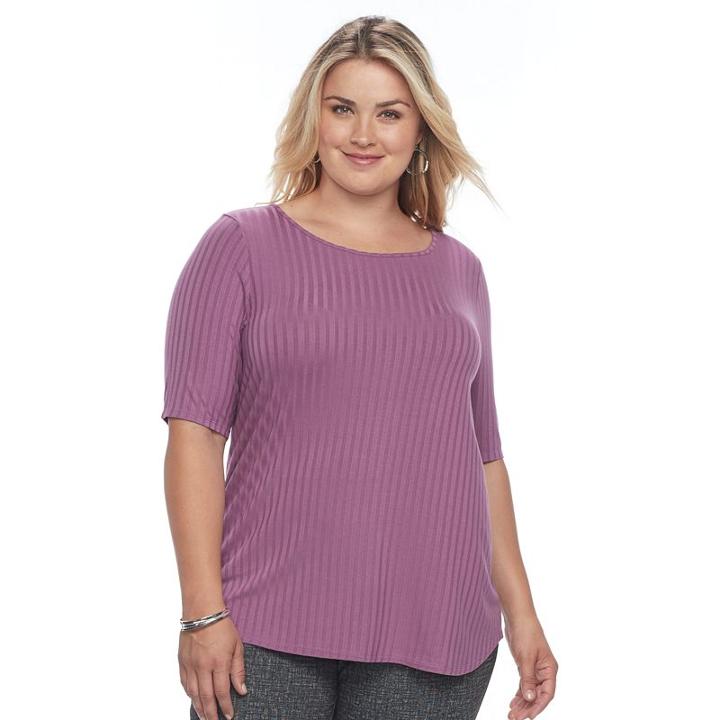 Plus Size Apt. 9&reg; Essential Elbow Sleeve Tee, Women's, Size: 0x, Med Purple