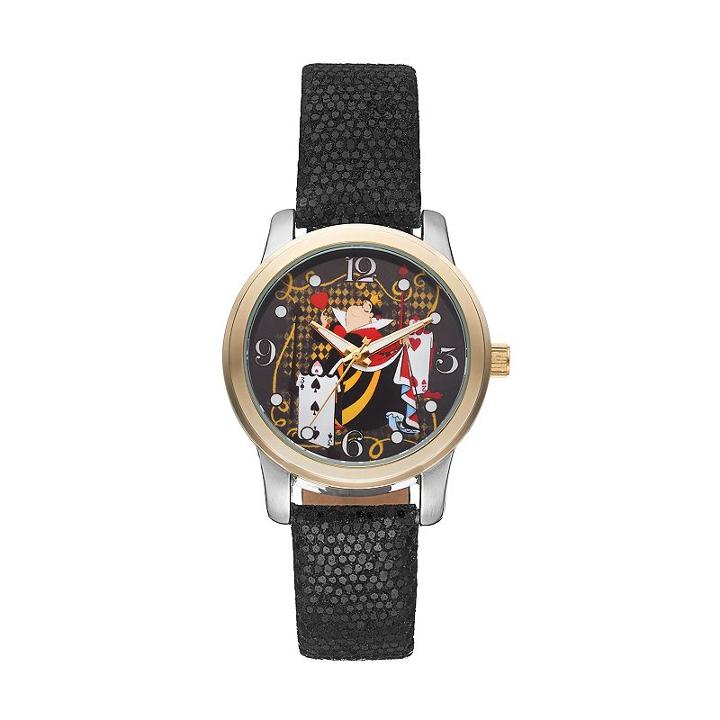 Disney's Alice In Wonderland Queen Of Hearts Women's Leather Watch, Black
