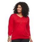 Plus Size Cathy Daniels Embellished V-neck Sweater, Women's, Size: 2xl, Red