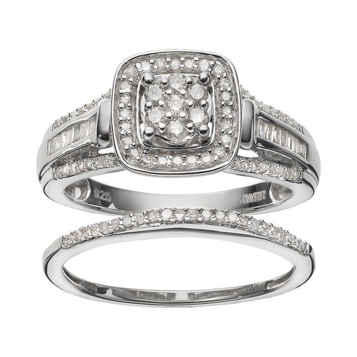 Always Yours Sterling Silver 1/2 Carat T.w. Diamond Square Halo Engagement Ring Set, Women's, Size: 7, White