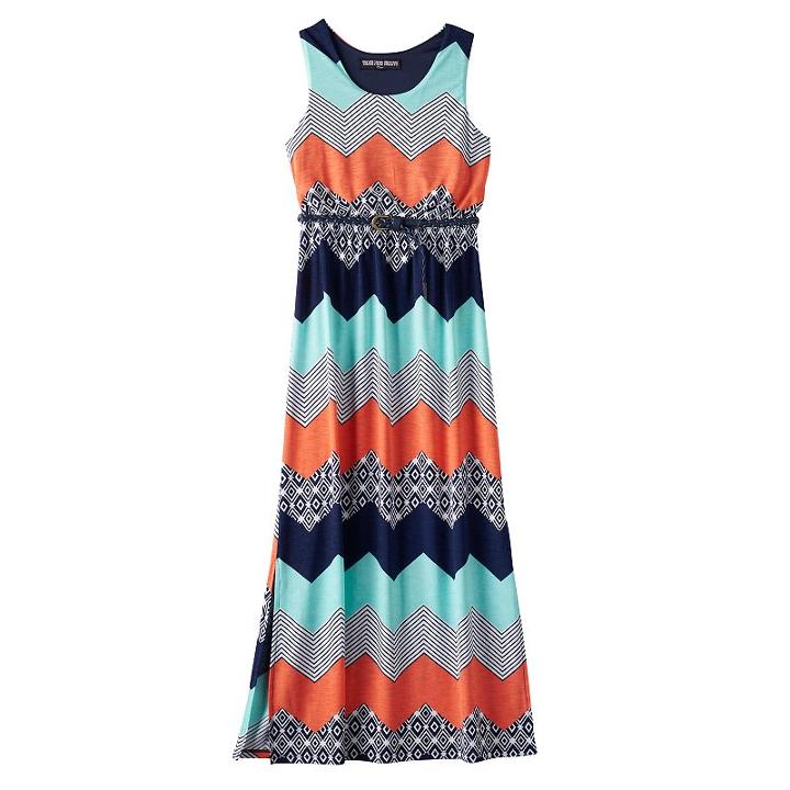 Girls 7-16 Three Pink Hearts Racerback Braid Belt Maxi Dress, Girl's, Size: 7, Med Blue