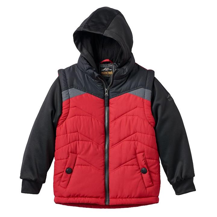 Boys 4-7 Pacific Trail Hooded Mock-layer Long Sleeve Puffer Vest, Boy's, Size: 4, Red