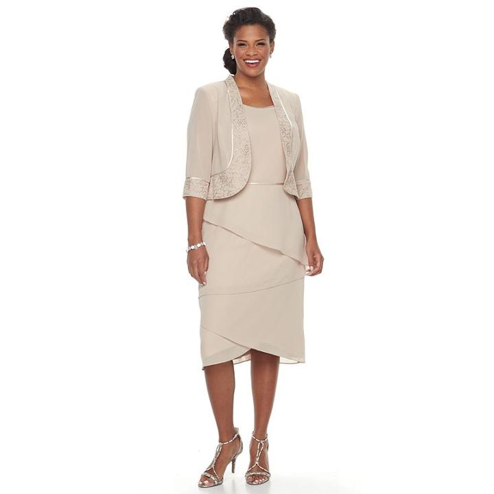 Plus Size Le Bos Tiered Shift Evening Dress & Jacket Set, Women's, Size: 14 W, Med Brown