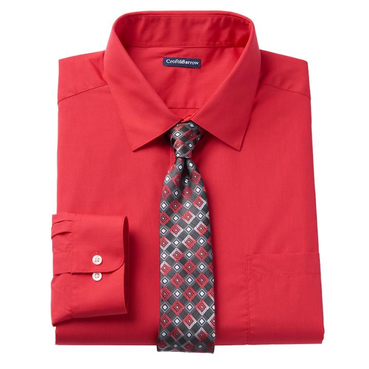 Men's Croft & Barrow&reg; Classic-fit Striped Dress Shirt And Patterned Tie, Size: S 32-33, Brt Red