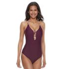 Women's Breaking Waves Tribal One-piece Swimsuit, Size: Small, Dark Red
