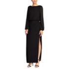Women's Chaps Georgette-sleeve Jersey Evening Gown, Size: 12, Black