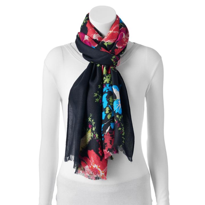 Apt. 9&reg; Poppy Vines Pashmina Oblong Scarf, Women's, Black Mult