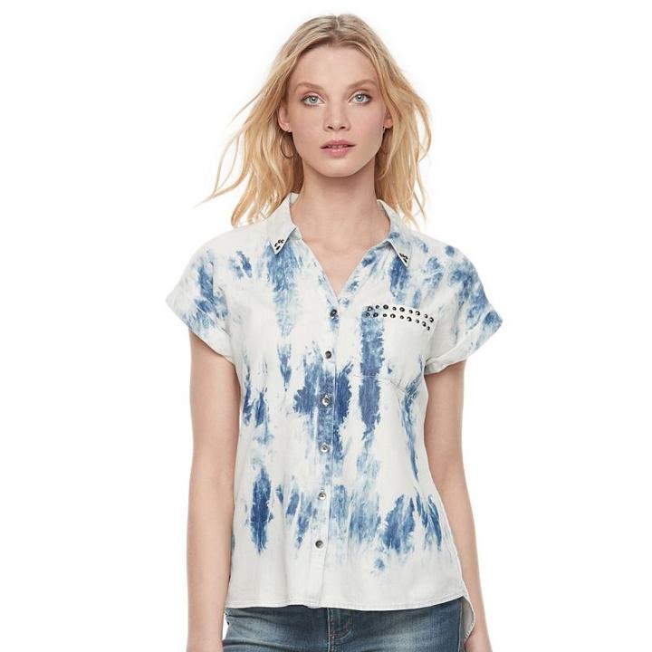 Women's Rock & Republic® Acid Wash Chambray Shirt, Size: Large, Blue Other