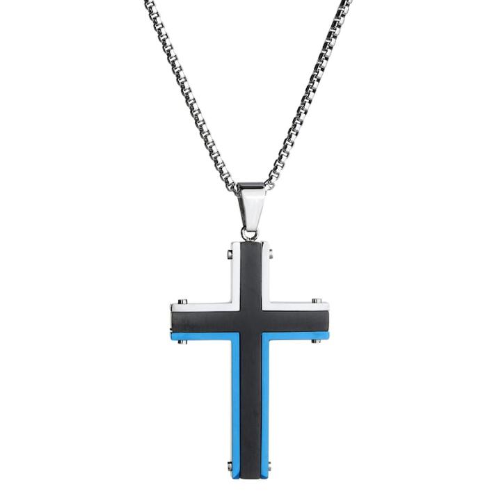 Lynx Men's Two Tone Stainless Steel Cross Pendant Necklace, Size: 24, Multicolor