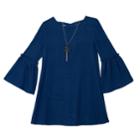 Girls 7-16 And Plus Size Iz Amy Byer Ruffled Bell Sleeve Dress With Necklace, Size: L Plus, Dark Blue