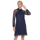 Women's Nina Leonard Lace Mockneck Trapeze Dress, Size: Medium, Blue (navy)