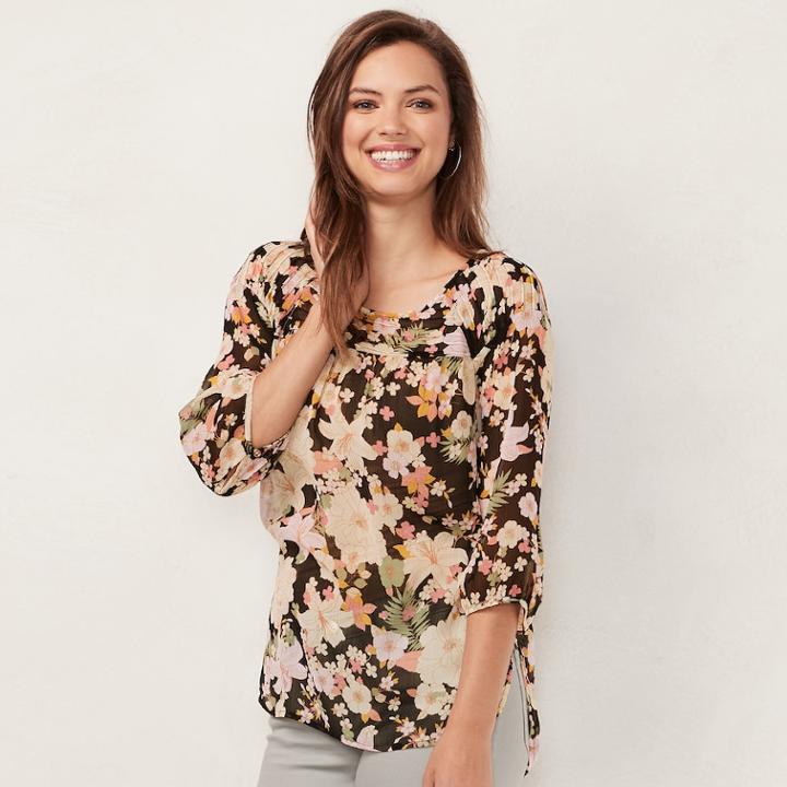 Women's Lc Lauren Conrad Printed Chiffon Peasant Top, Size: Small, Oxford