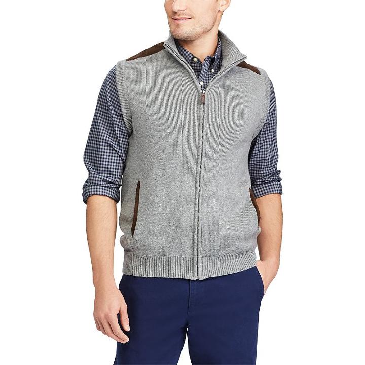 Men's Chaps Classic-fit Suede-trim Sweater Vest, Size: Large, Grey