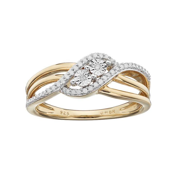 Two Tone Sterling Silver 1/10 Carat T.w. Diamond Twist Ring, Women's, Size: 8, White