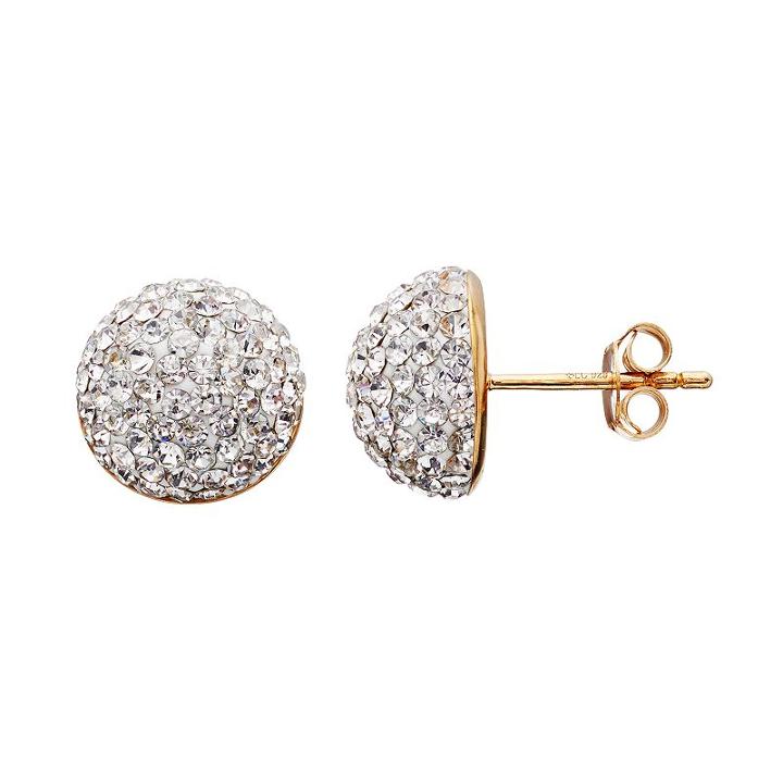 Crystal 14k Gold Over Silver Button Stud Earrings, Women's, White