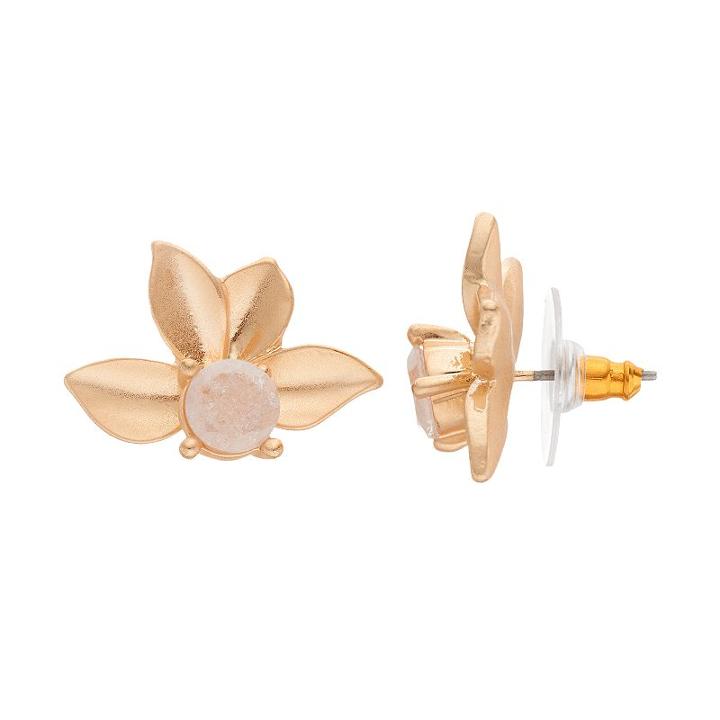 Lc Lauren Conrad Crackle Stone Flower Nickel Free Stud Earrings, Women's, White