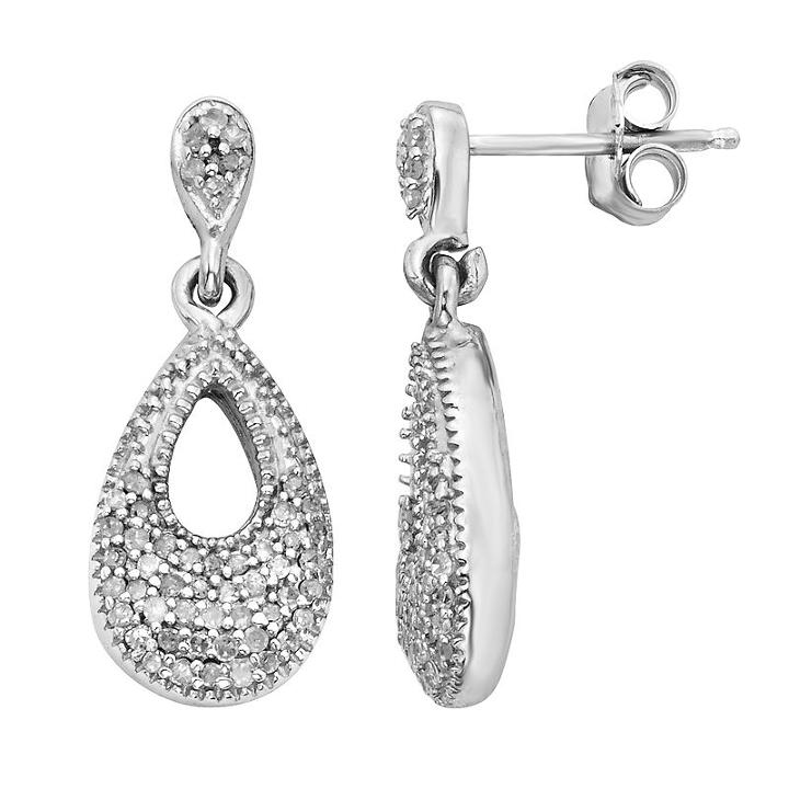 Sterling Silver 1/4-ct. T.w. Diamond Teardrop Earrings, Women's