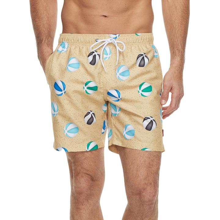 Men's Hot Coals Beach Ball Swim Trunks, Size: Medium, Beig/green (beig/khaki)
