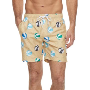 Men's Hot Coals Beach Ball Swim Trunks, Size: Medium, Beig/green (beig/khaki)