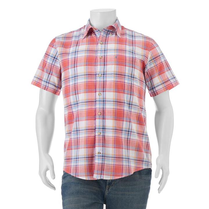Big & Tall Izod Classic-fit Plaid Chambray Button-down Shirt, Men's, Size: 2xb, Med Pink