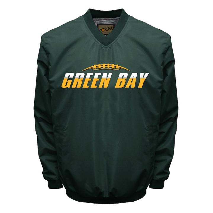 Men's Franchise Club Tone City Green Bay Football Windshell Pullover Jacket, Size: Xxl, Med Green