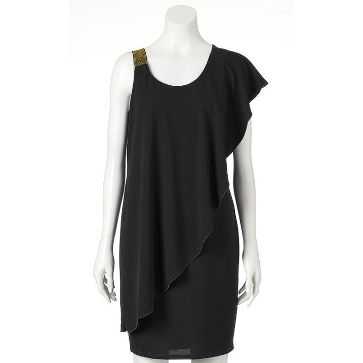 Women's Double Click Ruffle Sheath Dress, Size: Medium, Black