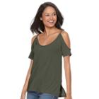 Juniors' So&reg; Cross-back Cold Shoulder Tee, Girl's, Size: Large, Med Green