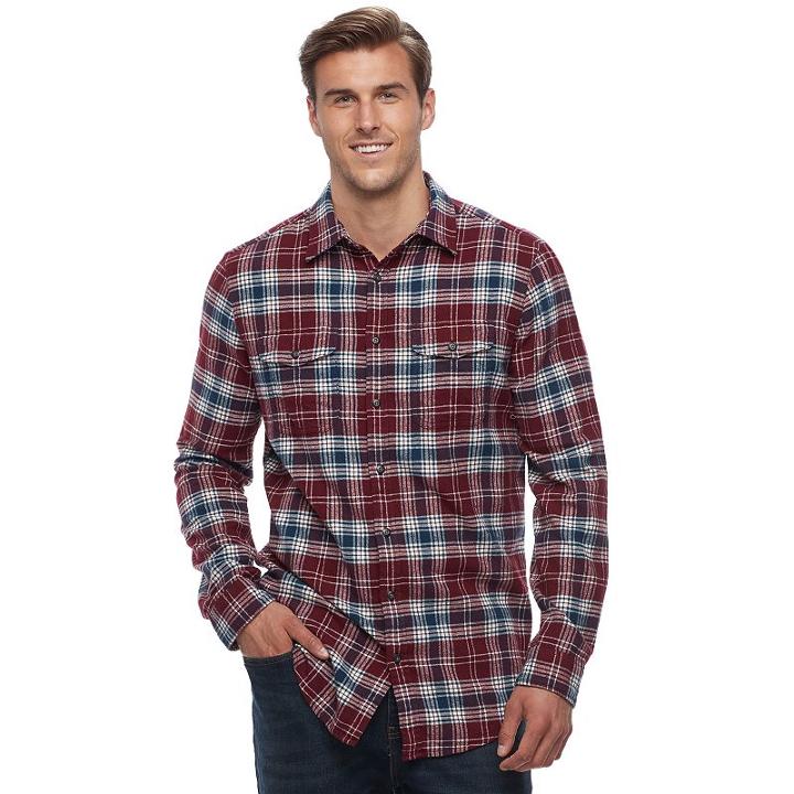 Big & Tall Sonoma Goods For Life™ Slim-fit Plaid Stretch Flannel Button-down Shirt, Men's, Size: Xxl Tall, Red