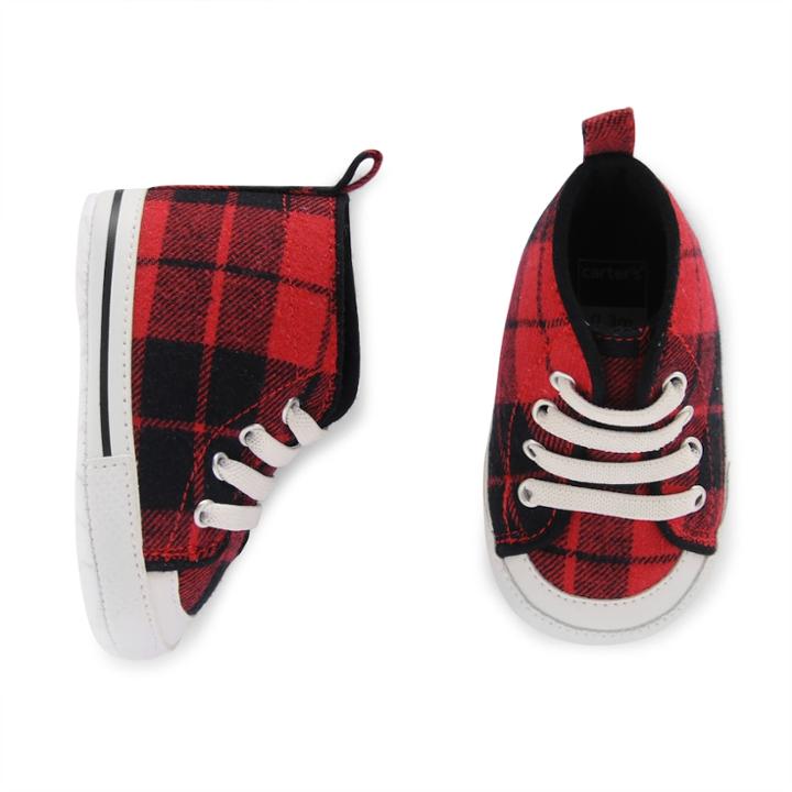 Baby Boy Carter's Red Plaid High-top Crib Shoes, Size: 9-12months