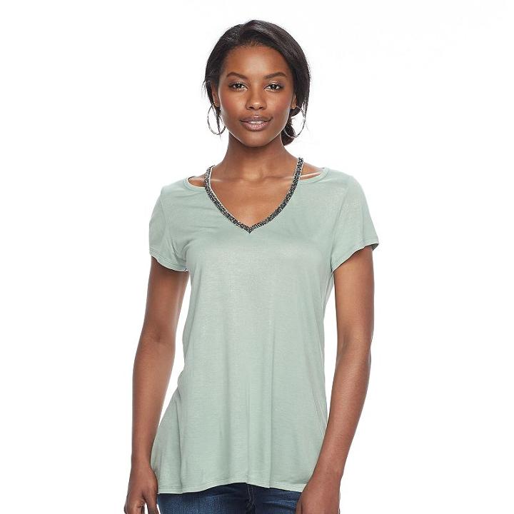 Women's Juicy Couture Solid Embellished Cutout Tee, Size: Xs, Med Green