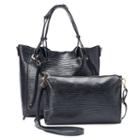 La Diva 2-in-1 Carter Snakeskin Tote With Removable Pouch, Women's, Black