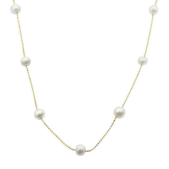 Pearlustre By Imperial Freshwater Cultured Pearl 14k Gold Over Silver Station Necklace, Women's, Size: 18, White