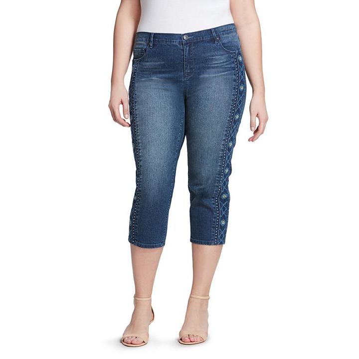 Plus Size Gloria Vanderbilt Jordyn Embroidered Capri Jeans, Women's, Size: 22 W, Blue