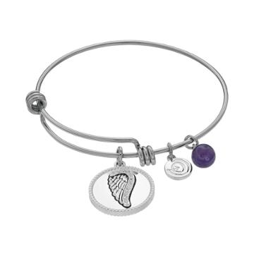 Love This Life Amethyst & Crystal Angel Wing Charm Bangle Bracelet, Women's, Multicolor