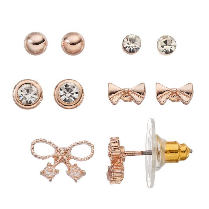 Lc Lauren Conrad Bow Stud Earring Set, Women's, Light Pink