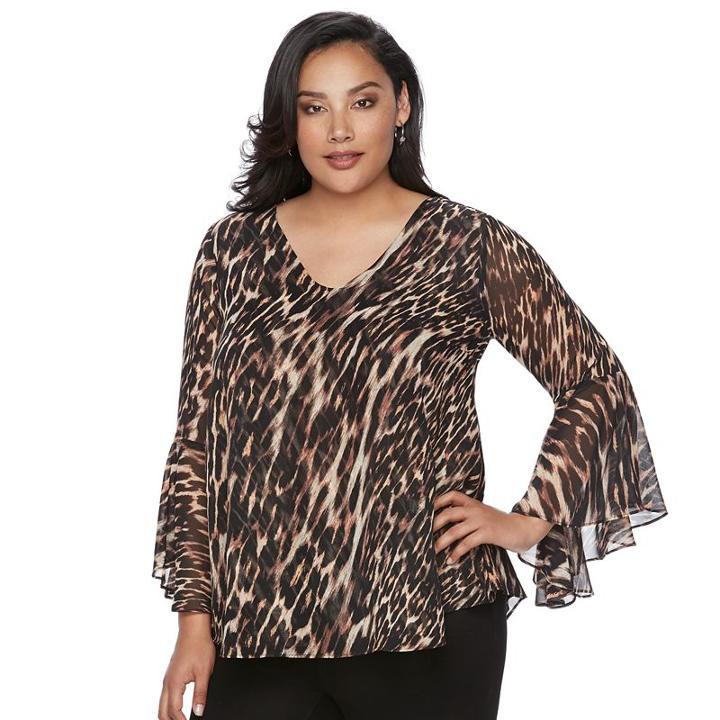 Plus Size Jennifer Lopez Leopard Chiffon Top, Women's, Size: 1xl, Brown