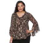 Plus Size Jennifer Lopez Leopard Chiffon Top, Women's, Size: 1xl, Brown