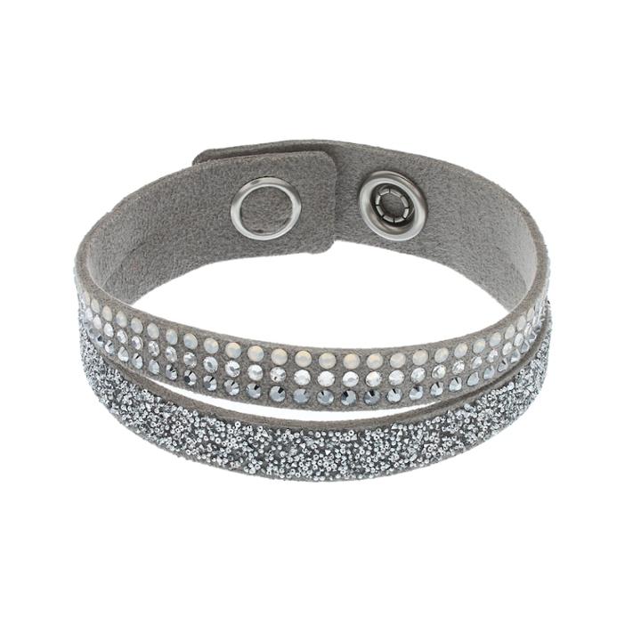 Simply Vera Vera Wang Gray Faux Leather Double Row Wrap Bracelet With Swarovski Crystals, Women's, Silver