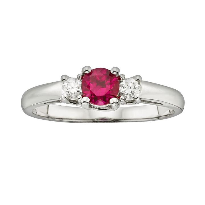 The Regal Collection 14k White Gold Genuine Ruby And 1/6-ct. T.w. Igl Certified Diamond 3-stone Ring, Women's, Size: 8, Red