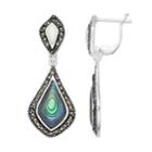 Silver Plated Abalone, Mother-of-pearl & Marcasite Drop Earrings, Women's, Green