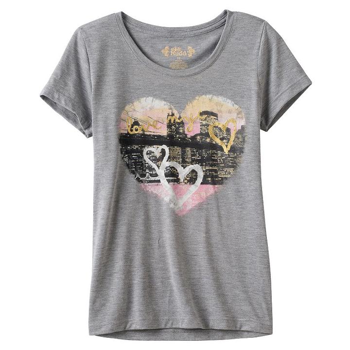 Girls 7-16 Mudd&reg; Raw Edge Scoopneck Graphic Tee, Girl's, Size: 14, Med Grey