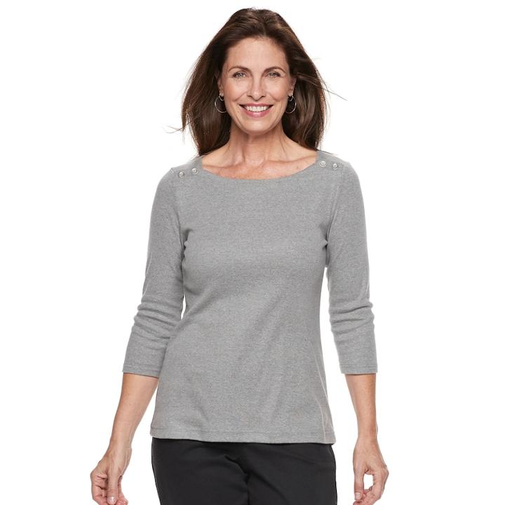 Women's Croft & Barrow&reg; Button-shoulder Boatneck Top, Size: Large, Med Grey