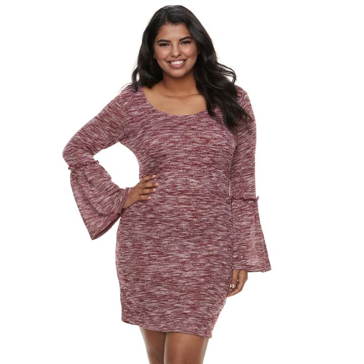 Juniors' Plus Size Liberty Love Marled Bell Sleeve Bodycon Dress, Teens, Size: 3xl, Purple