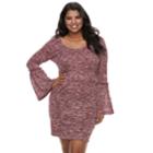 Juniors' Plus Size Liberty Love Marled Bell Sleeve Bodycon Dress, Teens, Size: 3xl, Purple