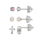 Lulabelle Kids' Sterling Silver Freshwater Cultured Pearl & Crystal Stud Earring Set, Women's, White