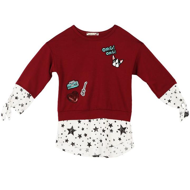 Girls 7-16 Speechless Patterned Hem Embroidered Patch Mock-layered Tee, Size: Xl, Dark Red