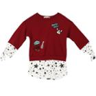 Girls 7-16 Speechless Patterned Hem Embroidered Patch Mock-layered Tee, Size: Xl, Dark Red